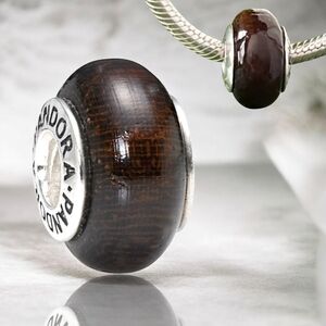 PANDORA Sterling Silver Coraçao De Negro Wood Bead Charm Retired